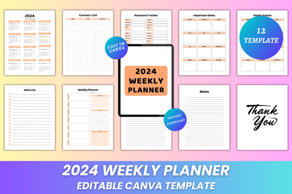 Download 2024 Weekly Planner Canva Kdp Interior - Premium Resources